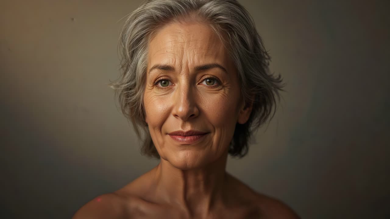 A Calm and Serene Portrait of a Senior Woman Bathed in Glittering Light