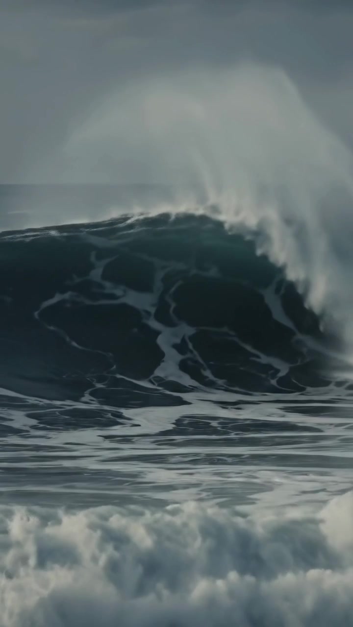 Powerful Ocean Wave Breaking with White Foam and Spray