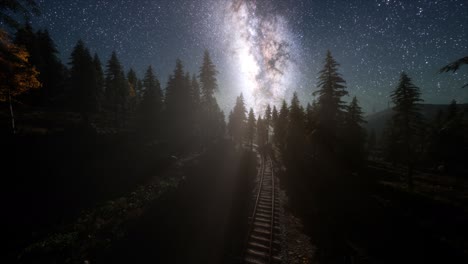 la vía láctea por encima del ferrocarril y el bosque