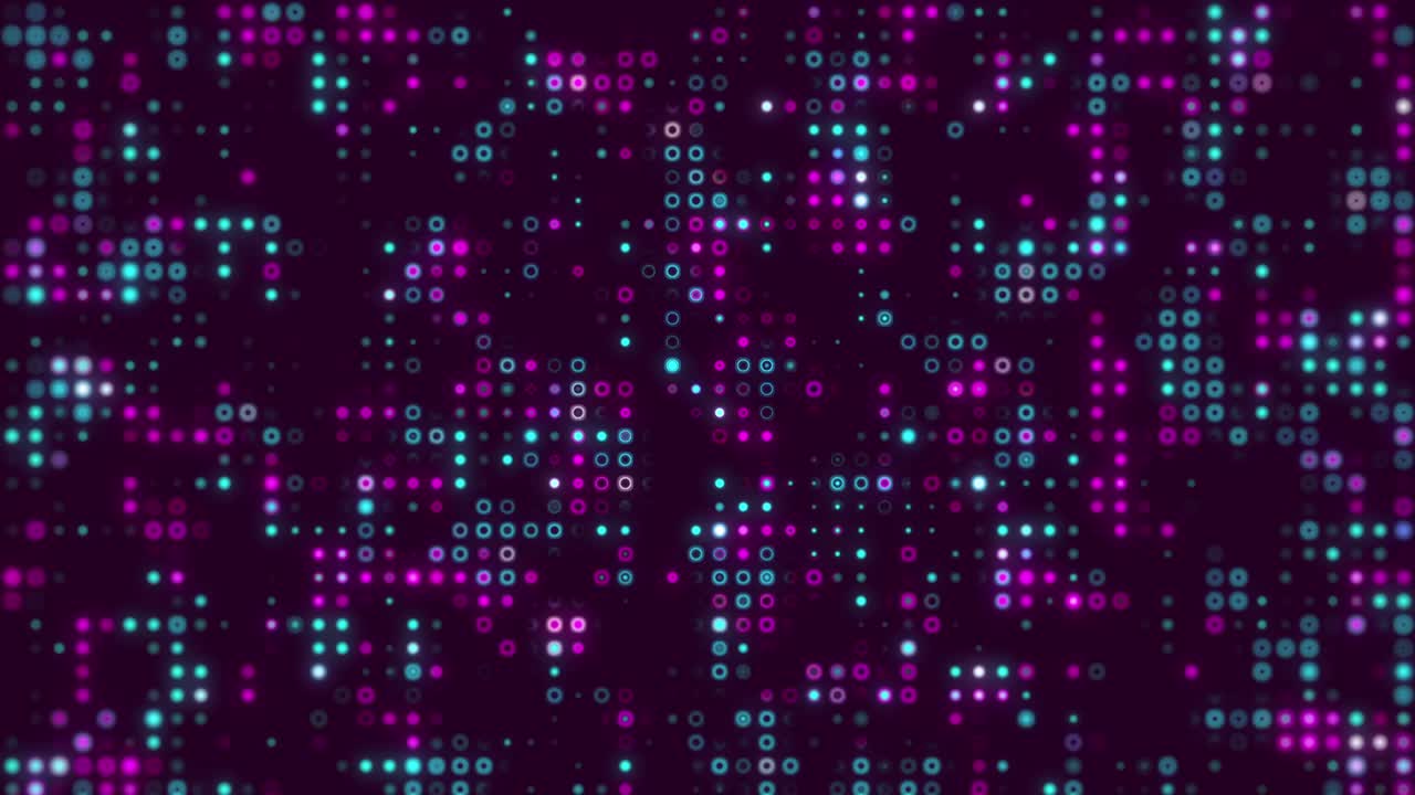 Dynamic Digital Grid Pattern with Glowing Pink and Blue Dots