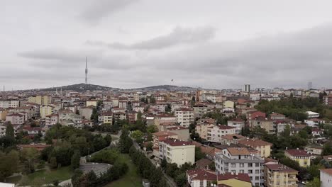 city landscape with roads, skyscrapers, buildings