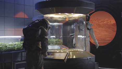 Astronauts Cultivating Plants in Martian Habitat