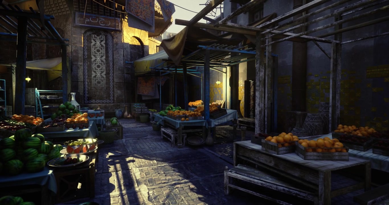 Vendors display fresh produce early dawn stalls with colorful fruits