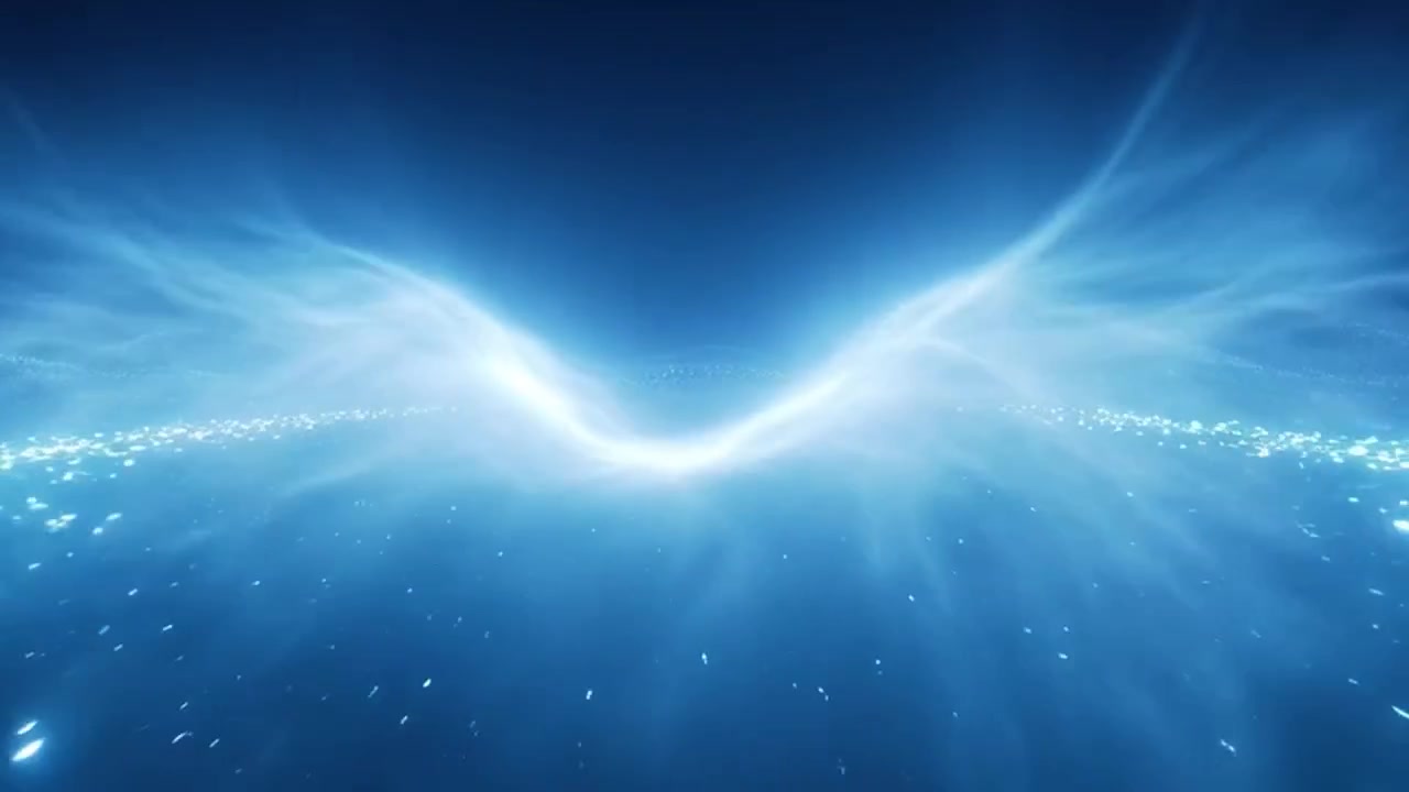 Onde Astratte di Particelle Blu che Formano Ali Luminose