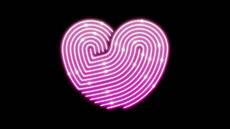 iluminación de línea de corazón patrón móvil color rosa, red de tecnología transferencia de datos digitales, diseño conceptual del día de san valentín, brillando sobre fondo negro animación de bucle sin costuras 4k con espacio de copia
