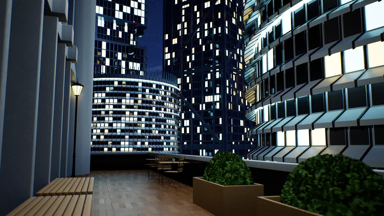 Nighttime Cityscape with Modern Architecture