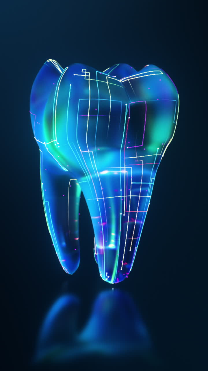 Futuristic glowing tooth 3d holographic dental symbol
