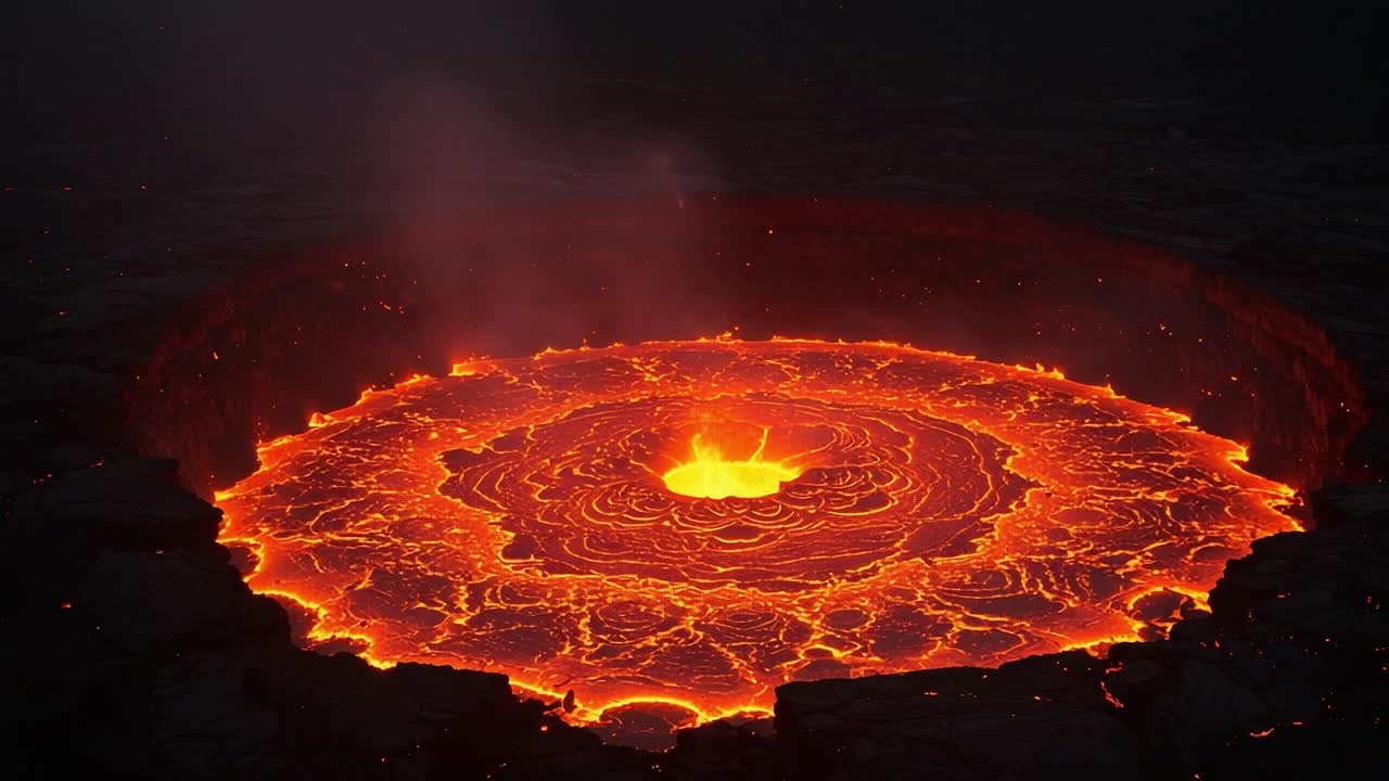 A Stunning View of a Molten Lava Lake: Witnessing the Fiery Display of Nature's Power in Its Element, Capturing the Dynamic Patterns and Vivid Colors of Lava Flow