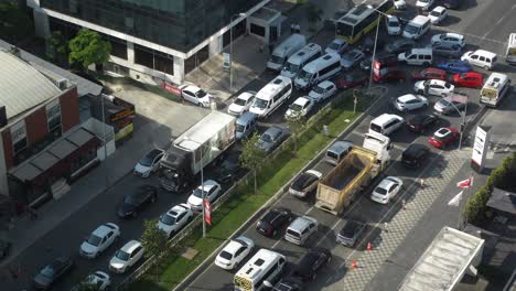 city traffic jam aerial view