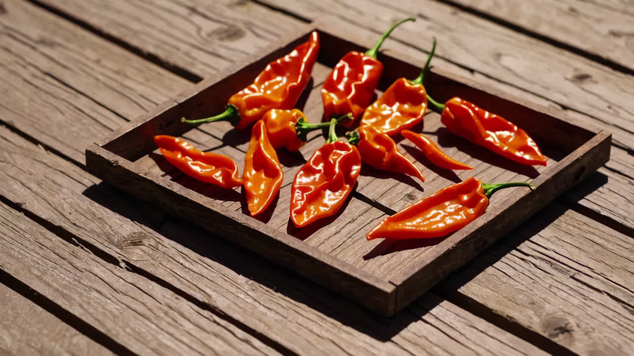 Orange Peppers in Wooden Tray