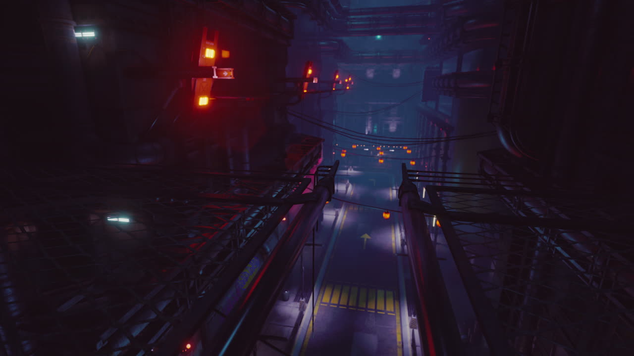 미래 과학 소설 도시의 네온 불빛