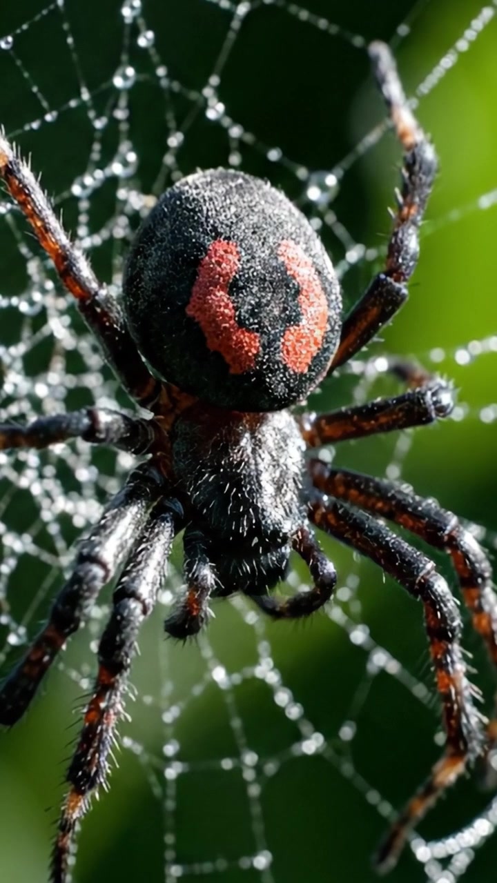 Nærbilde av en særegen edderkopp som sitter på nettet sitt, som fanger de intrikate detaljene av kroppen dens og unike markeringer i naturlige omgivelser