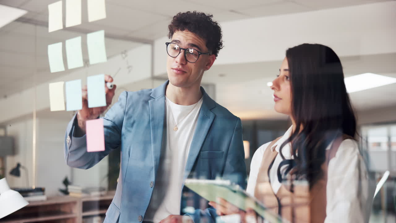 Team Brainstorming Ideas on Glass Board