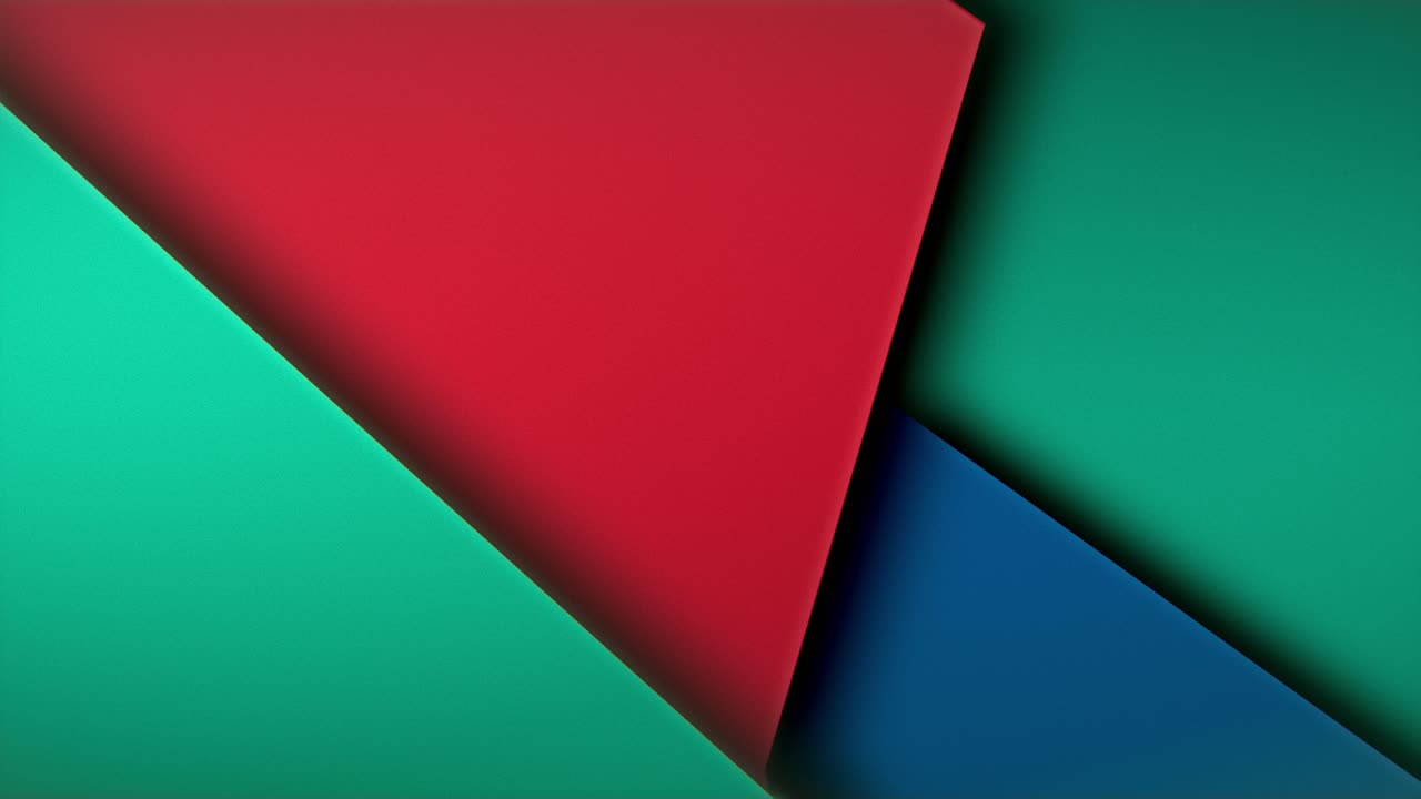 A motion graphics scene of a vibrant gradient triangle and rectangle shapes, slowly glide and overlap each other, forming at the end a engaging geometric composition
