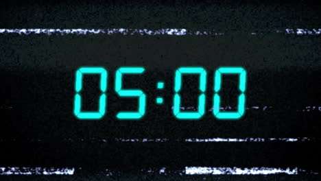 Animation of green digital clock timer changing over light trails on black background