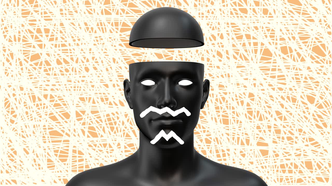 minimal gráfico colorido diseño psicodélico. concepto de arte abstracto del cuerpo humano con formas de dibujo doodle. personaje realista en 3d hombre o mujer en estilo creativo de stop motion. animación de bucle de moda de dibujos animados