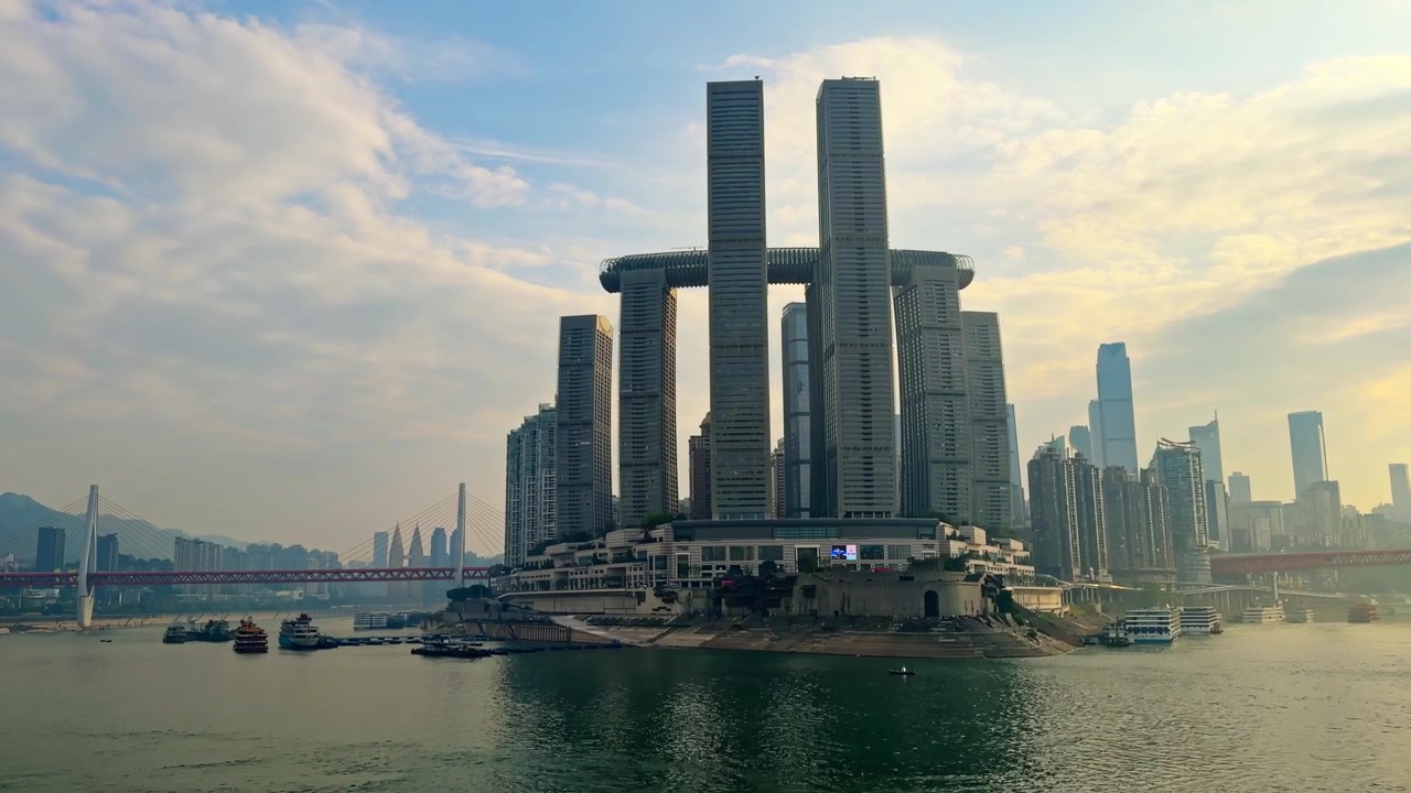 Raffles City Chongqing At The Confluence Of The Yangtze And Jialing Rivers In The Chaotianmen District, China. Wide Shot