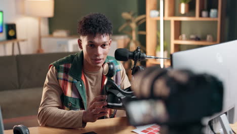 man recording video with vr headset in studio