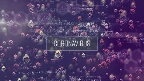 texto de infección por covid-19 con casos crecientes en ecuaciones matemáticas e iconos de conceptos de covid-19