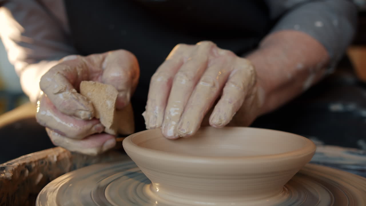 Artisan creating a bowl on a pottery wheel