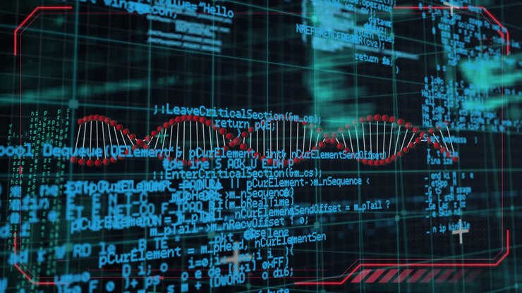 Animation of dna strand spinning and data processing over grid