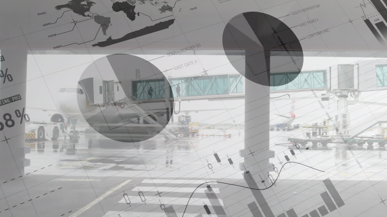 4k 배경에 금융 데이터와 함께 걸어가는 사람들