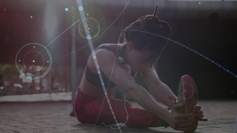animación de la red de conexiones sobre el estiramiento de la mujer en forma