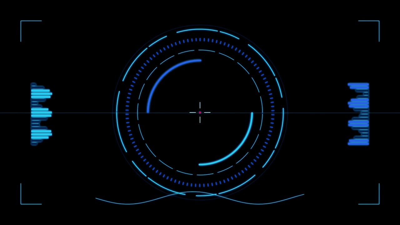 Futuristic Digital HUD Interface with Rotating Circular Scopes