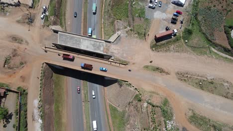 drone view-aerial view: road interchange on the highway of the street of nairobi kenya