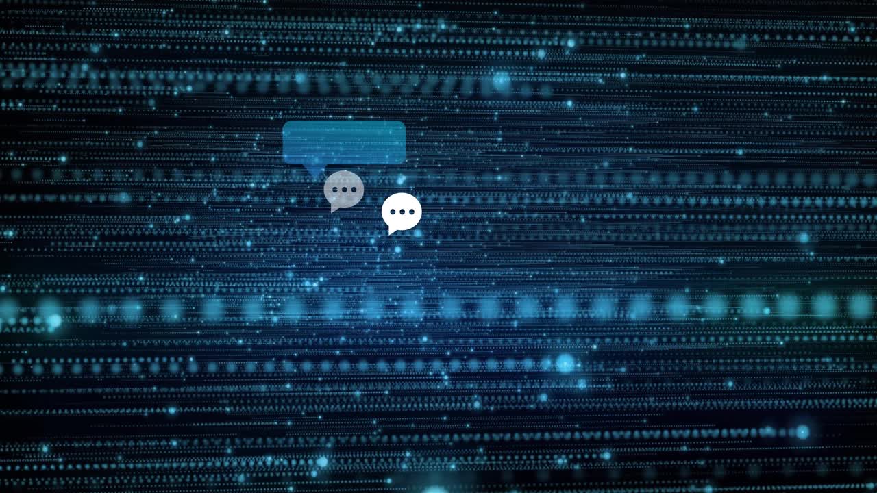 Single blue bubble appearing, more chat bubbles clustering and pulsing, visualizing live chat flow