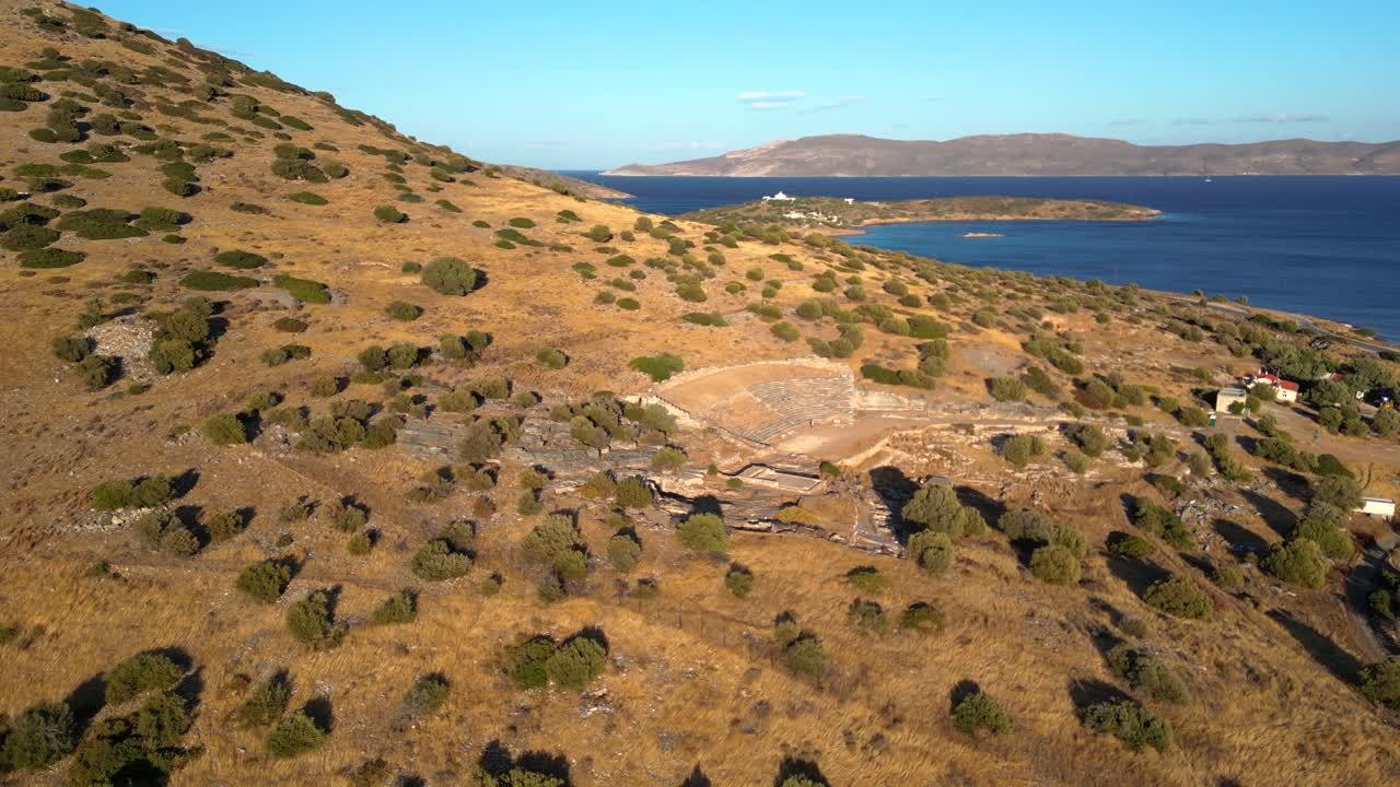 Drone flying over Archeological site of Thorikos Theatre in Greece