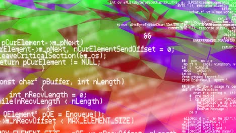 Animation-of-data-processing-against-multicoloured-network-of-connections