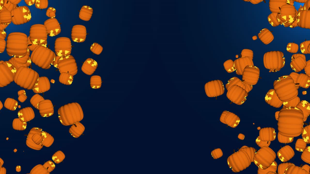 Halloween pumpkin falling rotating on screen seamless background 3d autumn leaves garland holiday