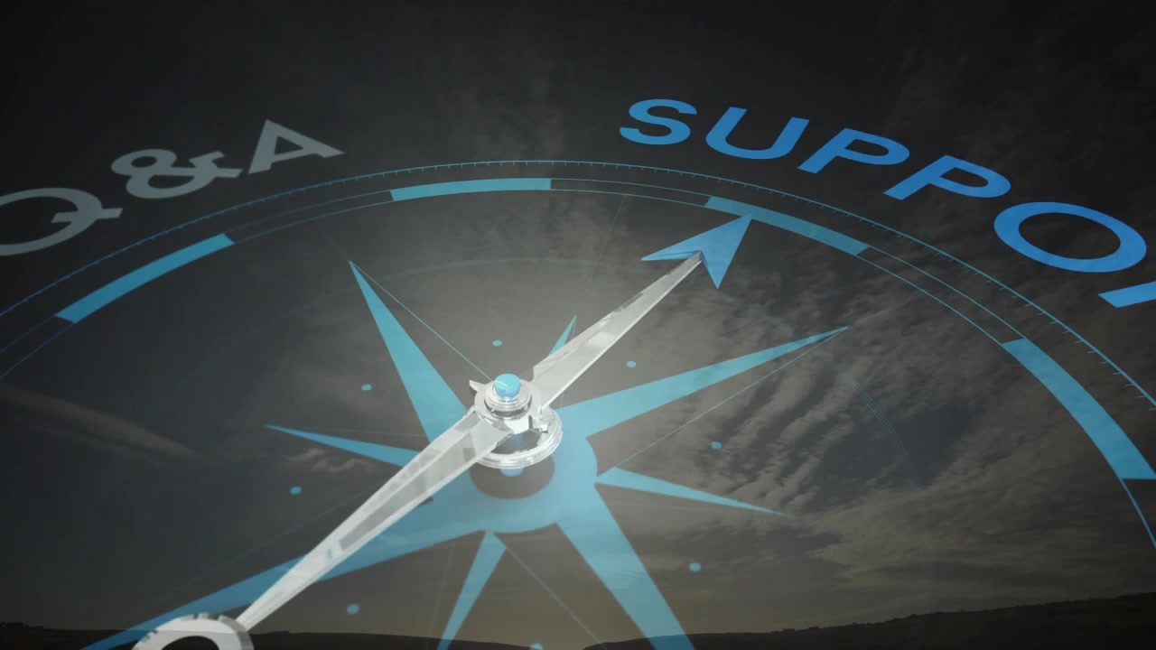 On playback business compass rotating through CUSTOMER, Q and A into SUPPORT, highlighting SUPPORT