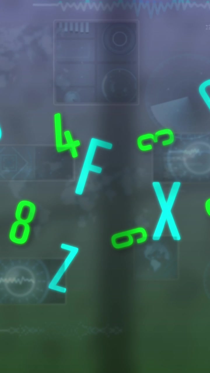 Animation of data processing over letters and numbers