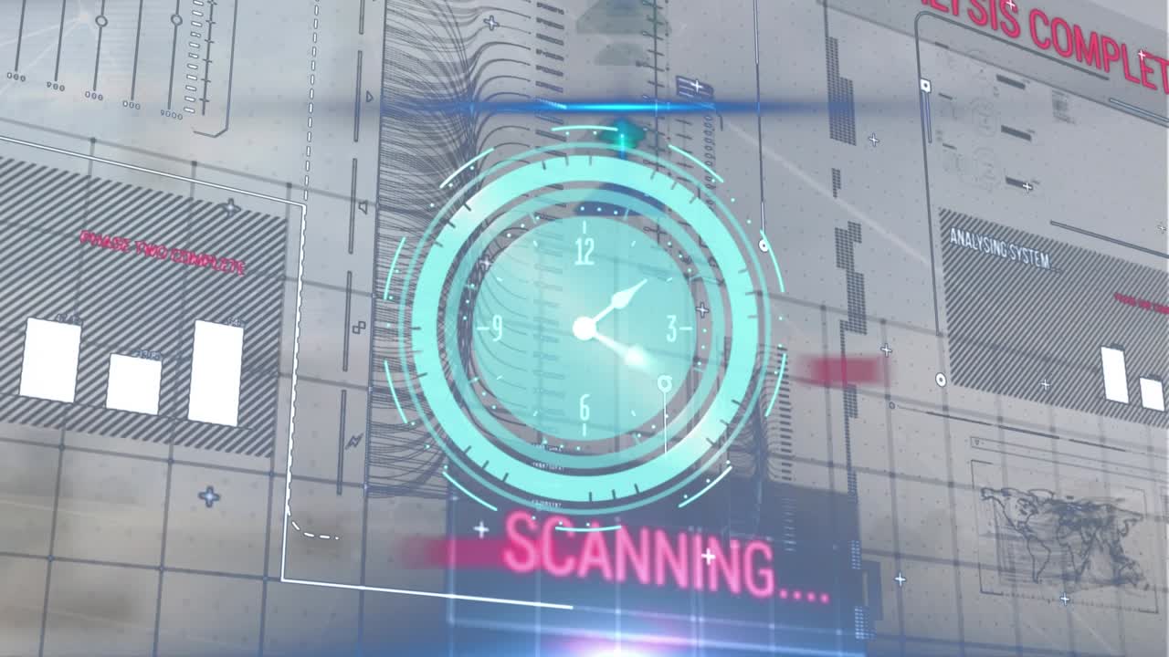 Animation of clock ticking and data processing