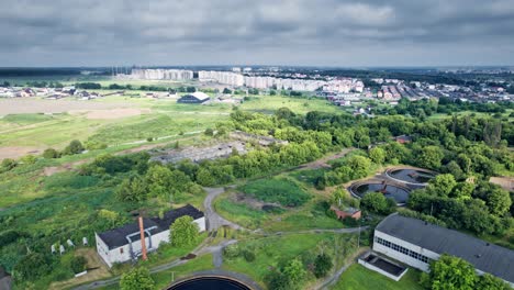 massive complex of sewage cleaning plants in a top view