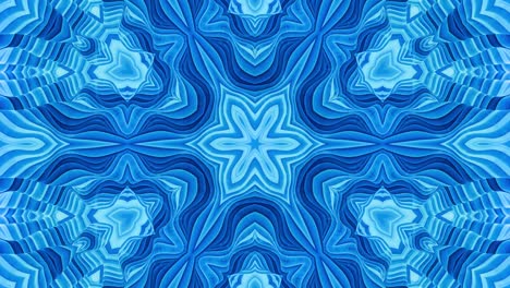 fondo simétrico abstracto con simetría estelar. mandala con olas. fondo líquido azul abstracto en bucle con patrón brillante ondulado, superficie brillante y brillante. efecto caleidoscopio