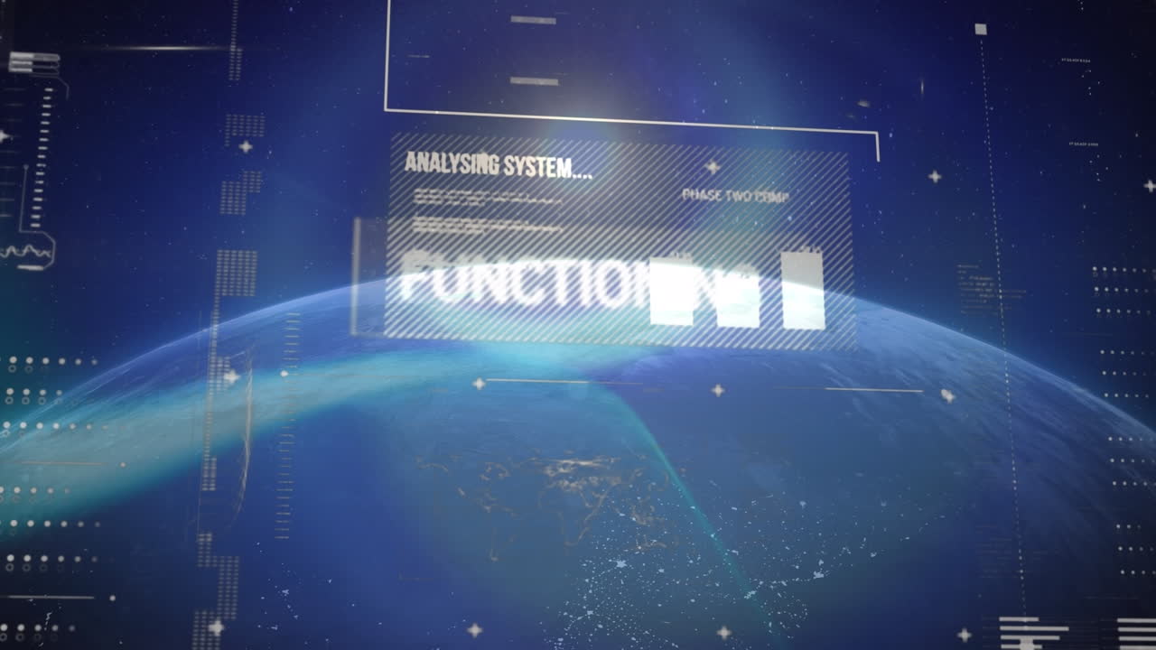 파란색 배경에 전 세계에 대한 데이터 처리 애니메이션