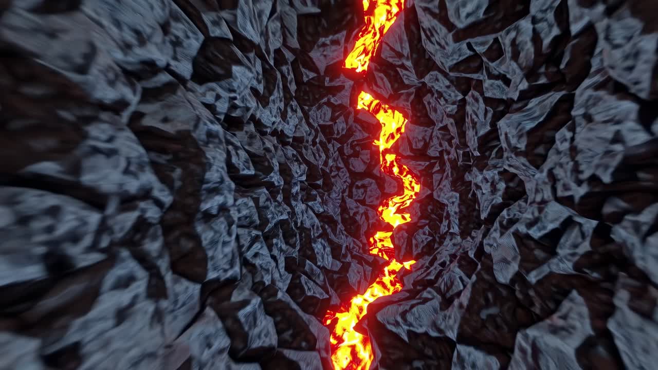 Lava Flowing Through a Rocky Cave
