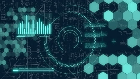 animación del procesamiento de datos sobre ecuaciones matemáticas sobre fondo negro