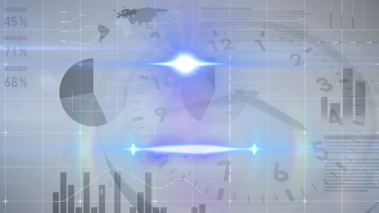 데이터 프로세싱 및 세계 지도의 시계에 대한 애니메이션