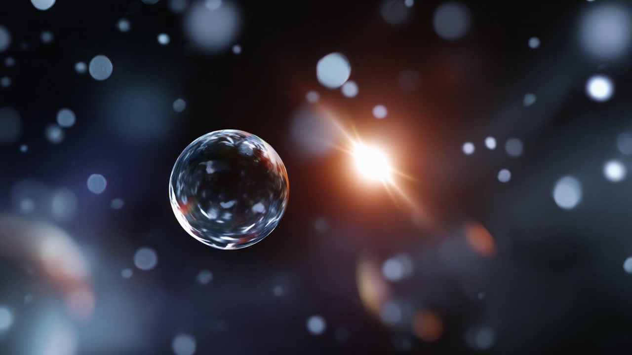 Un viaje cautivador a través de burbujas etéreas que centellean en un espacio nebuloso y capturan la esencia de la luz y el reflejo con una vibración mágica.