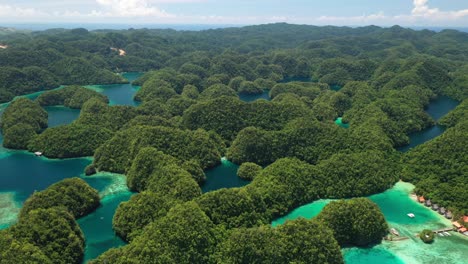 Aerial-View-of-Tropical-Scenery-Around-Sohoton-Cove,-Siargao-Island,-Philippines-,-Drone-Shot-of-Majestic-Coastline