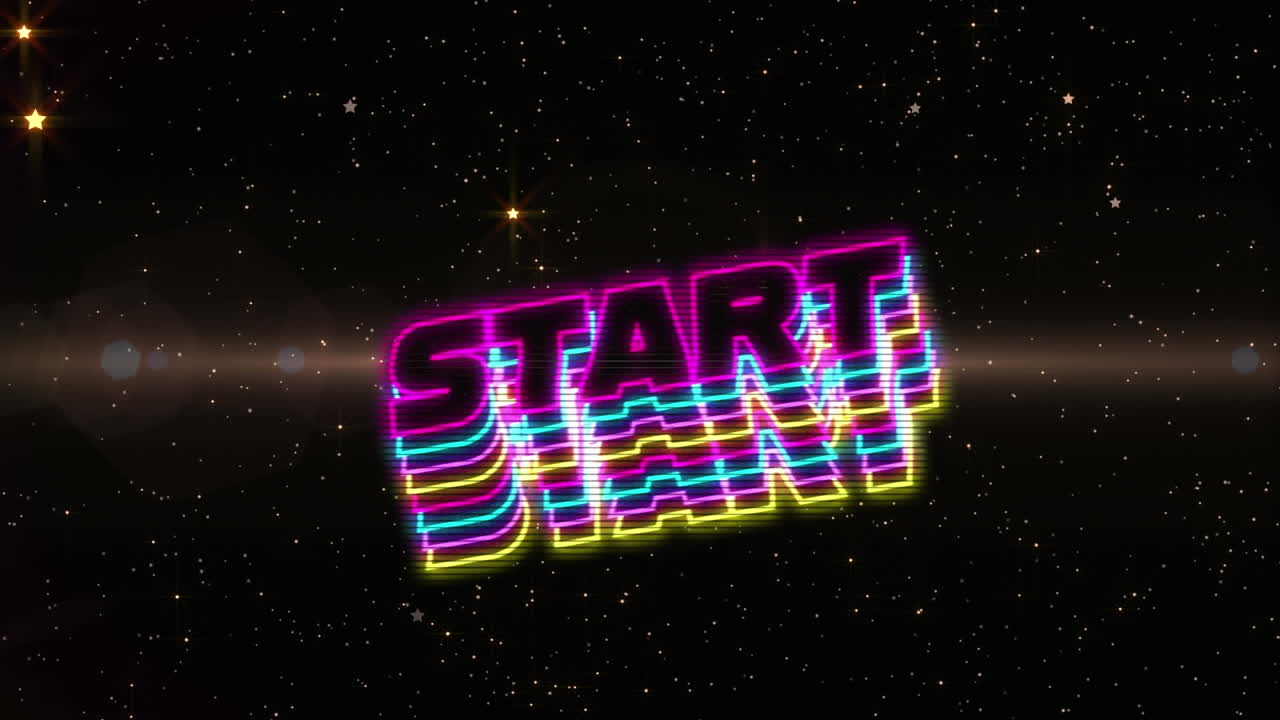 animación del texto de inicio sobre las estrellas en el cielo nocturno