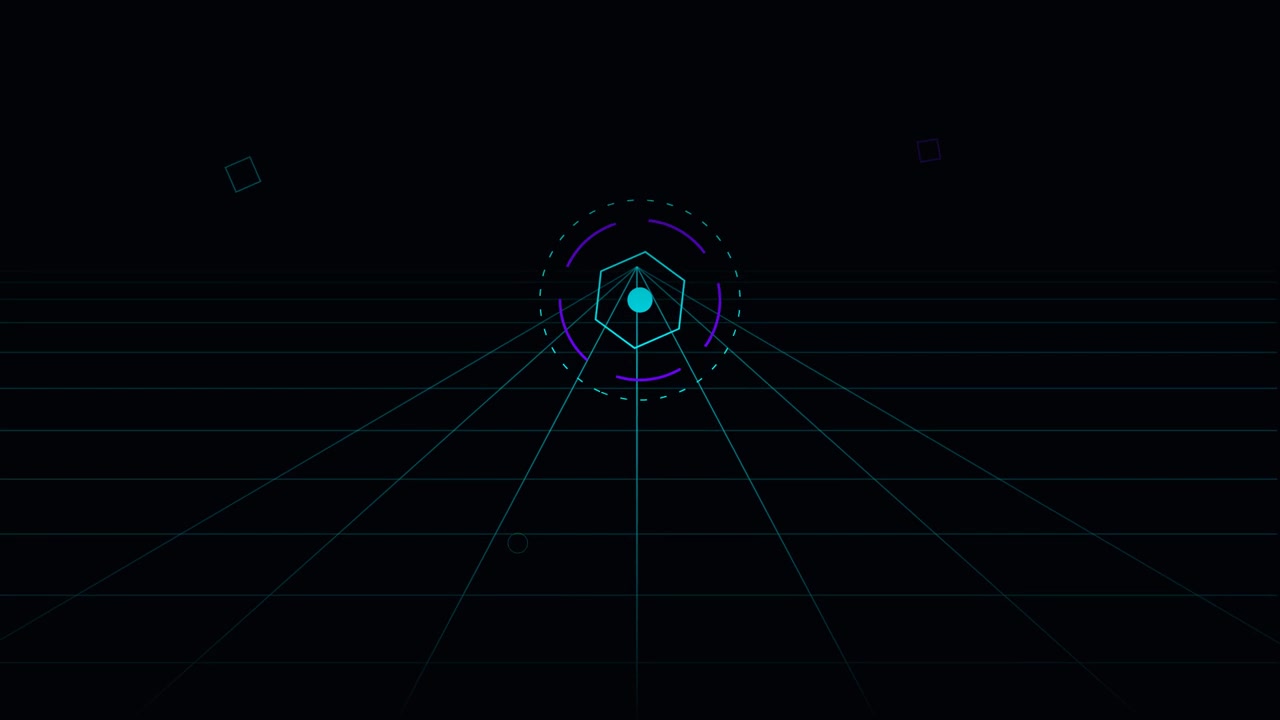 Abstract Digital HUD Interface with Geometric Shapes and Glowing Lines