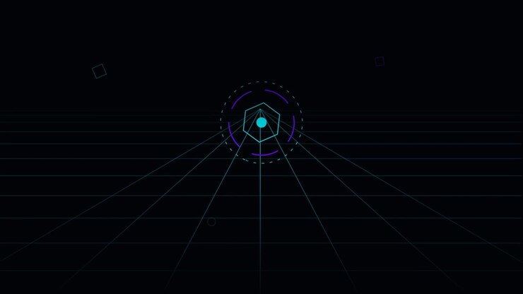 Abstract Digital HUD Interface with Geometric Shapes and Glowing Lines