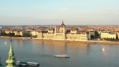 revealing drone shot of the hungarian parliament building in budapest hungary