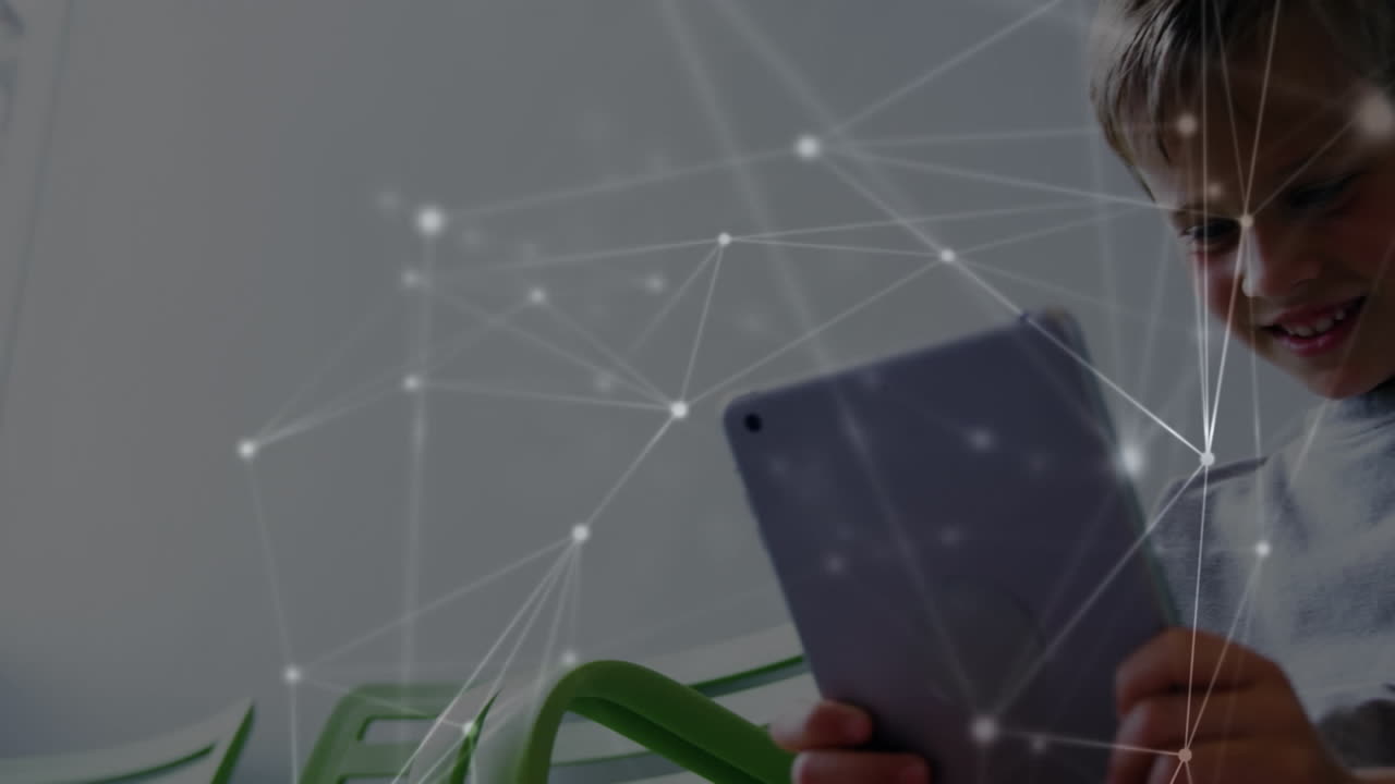 animación de la red de conexiones sobre el niño usando la tableta