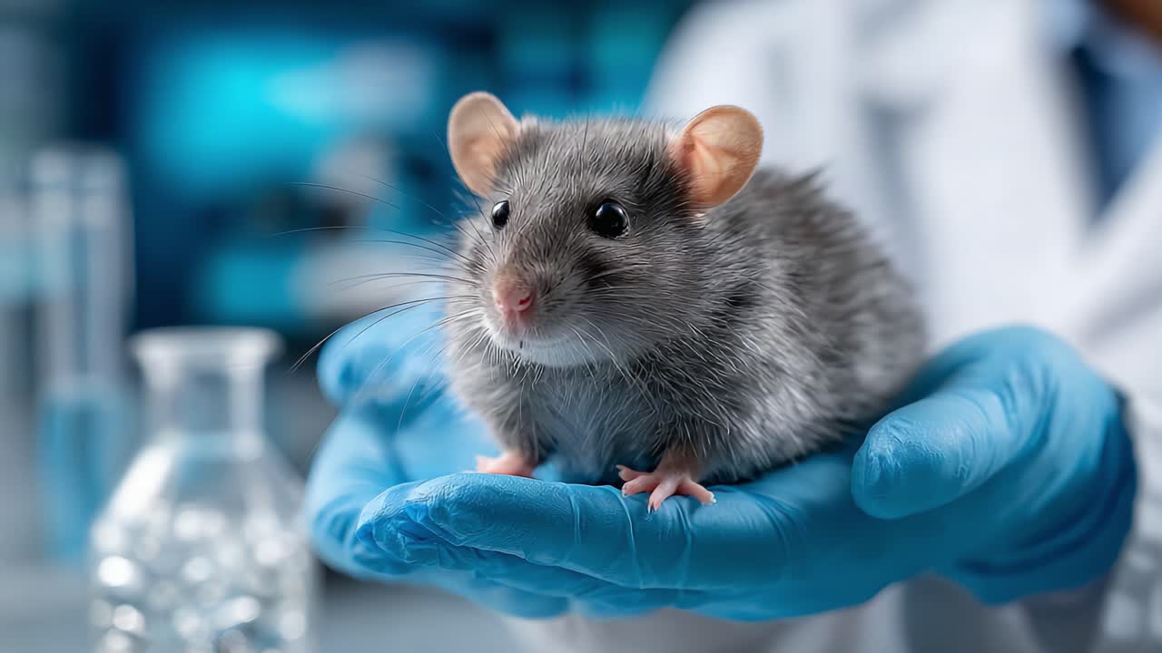 Un topo da laboratorio in un ambiente di ricerca, che mostra tecniche scientifiche avanzate nello studio sugli animali e nell'analisi del comportamento con una gestione professionale